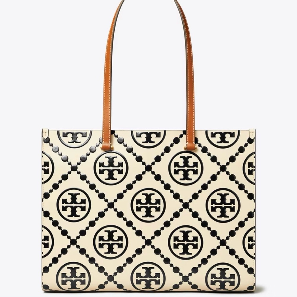 Tory Burch NWT Embossed Contrast Black and White Tote Bag - Picture 12 of 14